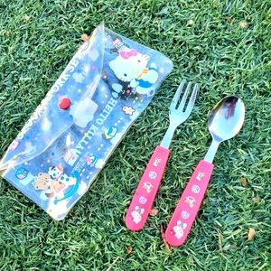 SANRIO 1987 HELLO KITTY Fork & Spoon Set in Original Case